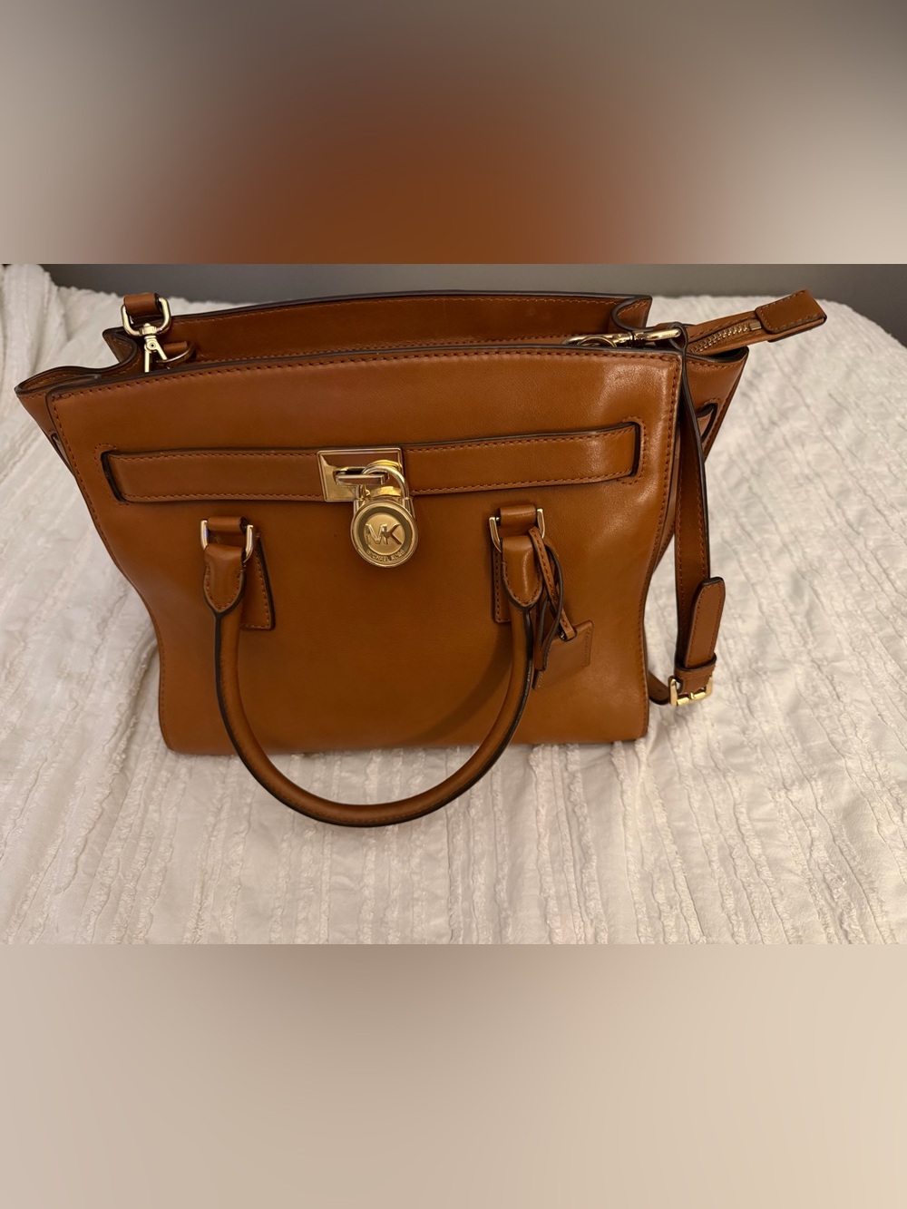 Michael Kors Cognac Leather Satchel with Gold Tone Hardware